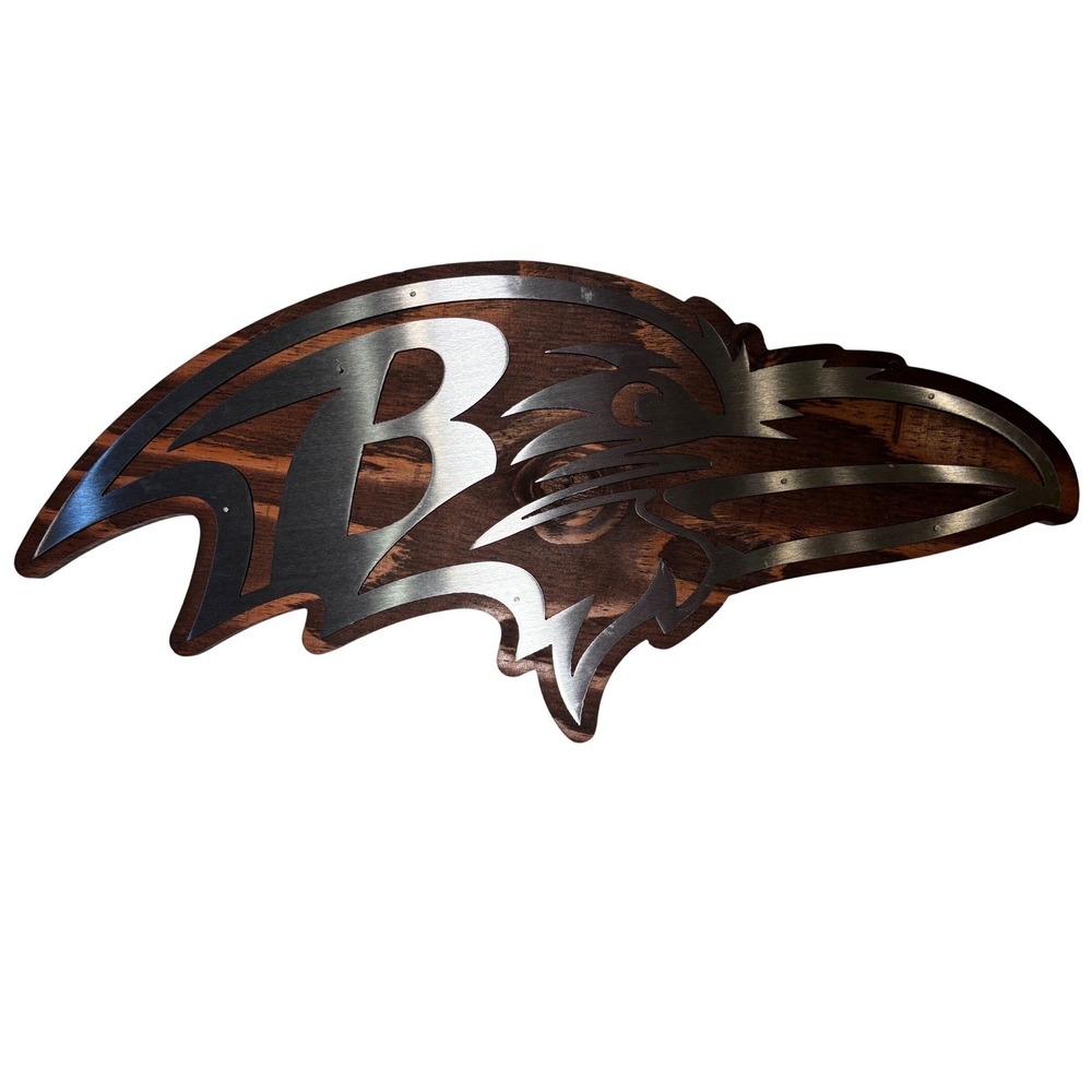 Baltimore Football Raven Wooden Wall Art Metal Overlay Fan Cave Decor New - Picture 3 of 4